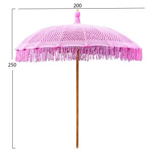 Umbrella Luxhm6035,04 pink macrame, teak and bamboo D200x260cm