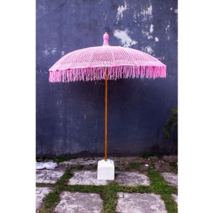 Umbrella Luxhm6035,04 pink macrame, teak and bamboo D200x260cm
