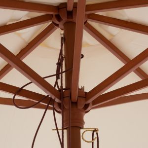 Wagner umbrella with beige shade and fringe - brown wooden stand D3x2,50hm ,01, Hm5776