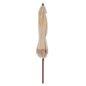 Wagner umbrella with beige shade and fringe - brown wooden stand D3x2,50hm ,01, Hm5776