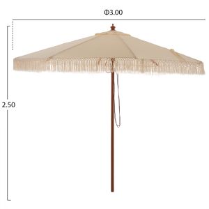 Wagner umbrella with beige shade and fringe - brown wooden stand D3x2,50hm ,01, Hm5776