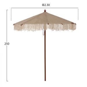 Umbrella professional Xena macrame handmade beige wooden frame D2.3x2.50μm Hm5779.01