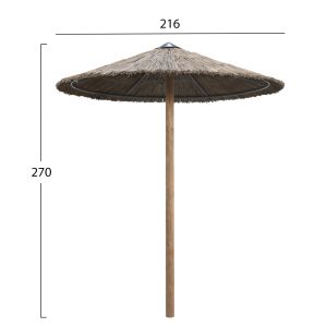 Umbrella with straw, wooden pole and support beams D216x270hcm Hm5896