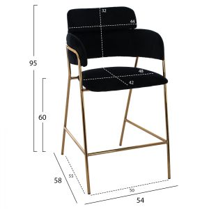 Black plush medium-high bar stool Kelso Hm8735,04 54x58x95ycm
