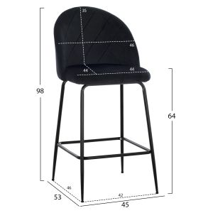 Black plush mid-height bar stool Odell Hm8732,14 45x53x98