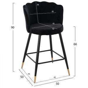 Black plush medium-high bar stool Princess Vesna Hm8736,04 50x50x90cm