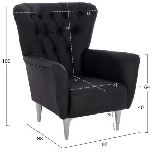 Black plush armchair τ, Chesterfield Hm9217,01 87x88x100