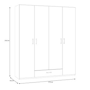 Четирикрилен гардероб Generiale меламиново бял с 3 сиви рафта 177,5x54,2x210,5cm
