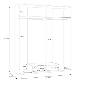 Четирикрилен гардероб Generiale меламиново бял с 3 сиви рафта 177,5x54,2x210,5cm
