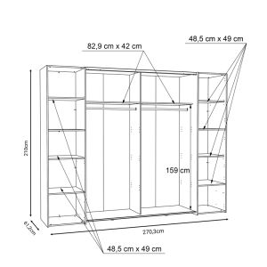 Four-door wardrobe Verzo oak-white melamine 270.5x61.5x210.5cm