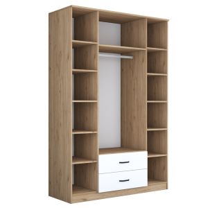 Four-door wardrobe with mirror Rersin made of melamine, white/walnut color 140x51.5x210cm