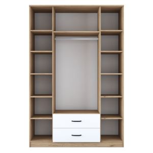 Four-door wardrobe with mirror Rersin made of melamine, white/walnut color 140x51.5x210cm