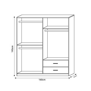 Four-door wardrobe with drawers Edritte made of melamine, light walnut color 160x52x195cm