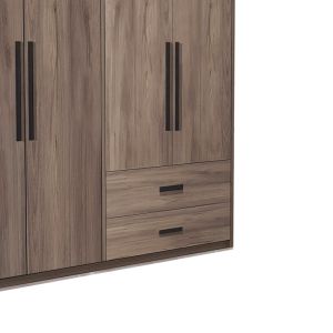 Four-door wardrobe with drawers Edritte made of melamine, light walnut color 160x52x195cm