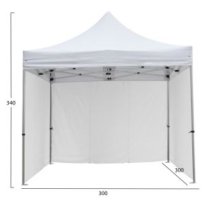 Heavy Duty Tent with 3 Side Canopies Cressen Hm21097.01 Foldable-Aluminum Silver Frame-White 3x3x3.4hm
