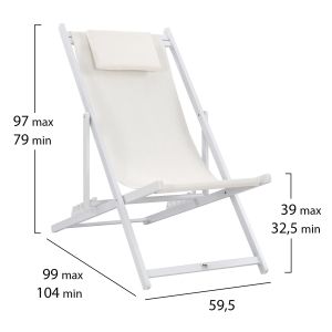 Alu chaise longue with cushion in white Hm5076,04 59,5x99x97cm beach/garden
