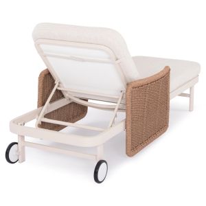Chaise longue Destiny Zen Sm6182, white aluminum frame and cushions, natural rattan armrests 205.5x86x58-104 cm.