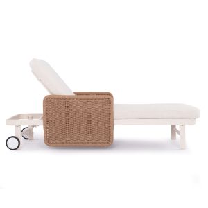Chaise longue Destiny Zen Sm6182, white aluminum frame and cushions, natural rattan armrests 205.5x86x58-104 cm.