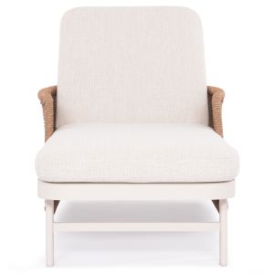 Chaise longue Destiny Zen Sm6182, white aluminum frame and cushions, natural rattan armrests 205.5x86x58-104 cm.