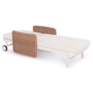 Chaise longue Destiny Zen Sm6182, white aluminum frame and cushions, natural rattan armrests 205.5x86x58-104 cm.