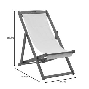 Franclow chaise longue, acacia wood, natural color, white PVC fabric