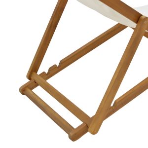 Franclow chaise longue, acacia wood, natural color, white PVC fabric