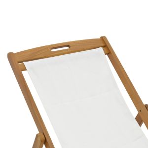 Franclow chaise longue, acacia wood, natural color, white PVC fabric