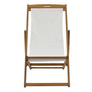 Franclow chaise longue, acacia wood, natural color, white PVC fabric