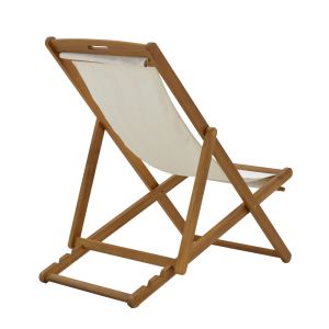 Franclow chaise longue, acacia wood, natural color, white PVC fabric