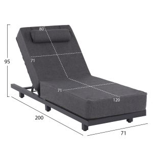 Jessie chaise longue Hm10714.03 dark gray aluminum and cushion 200x71x35.5-95hcm.