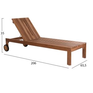 Lagertha solid teak chaise longue with wheels Hm5963,11 200x65x102hcm