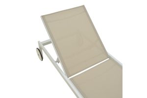 Mailo chaise longue, white aluminum and beige textile, 71x206x30cm