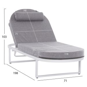 Chaise longue Mallow Hm10715.01 white aluminum and gray cushion 198x71x40.5-103hcm.