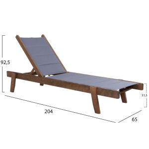 Milos chaise longue Hm10685.02 beech in walnut-gray textile cushion cover 204x65x92.5 cm.