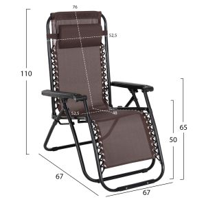 Relaxcompanion chaise longue brown textile-black metal 67x145x110hcm Hm5095,13