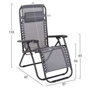 Relaxcompanion chaise longue gray textile-black metal 67x145x110hcm Hm5095,11
