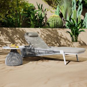 Шезлонг Xantion Hm6475.02 цвят слонова кост, алуминиев-бежов-олефинов плат 75x210x92всм.