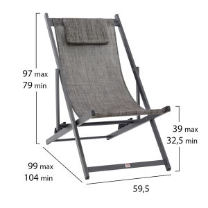 Chaise longue aluminum gray with cushion Hm5076,10 59,5x99x97cm beach/garden