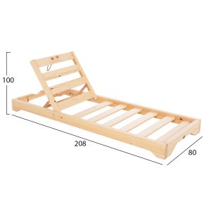 Low Ikaria beach lounger, Hm6115,01, made of pine wood in natural color, 80x208x32-100hcm