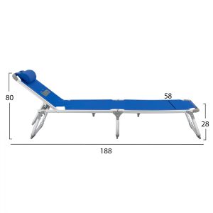 Beach lounger, heavy type, blue aluminum, 188x58x28-80cm Hm5054,01