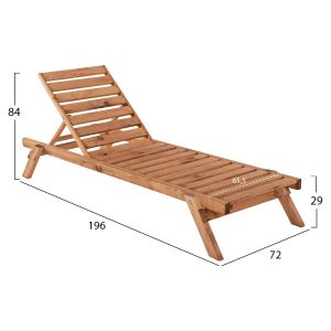 Chaise lounge solid wood Cmarch in natural color 72x196x29-84cm Hm11431,03