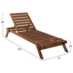Chaise lounge solid fir wood in walnut shade, Hm11431,01 72x196x29-84 H Sm