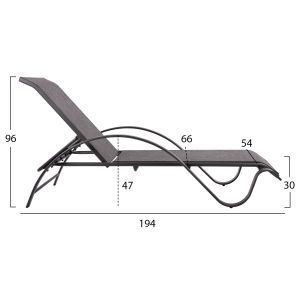 Aluminum chaise longue, gray with gray textile, 194x54-66x30cm Hm5133,01
