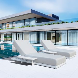 Chaise longue with built-in side table Sublime Sm6560.02 white aluminum and sintered stone 193x69x26h