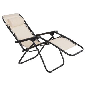 Шезлонг сгъваем стол Companion Hm5095,12 бежов текстилен - черен метал 67x145x110cm