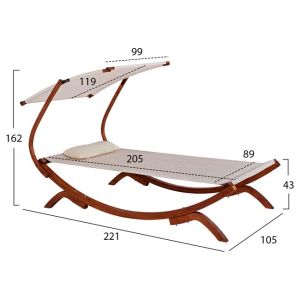 Шезлонг със сенник Colby 105x221x162cм плажен/ градински,- бор масив Hm5671,02