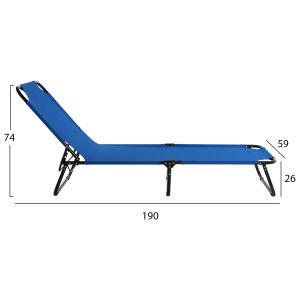 Chaise longue, black metallic with waterproof blue textile, Hm5278