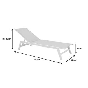 Boka chaise longue made of white aluminum and beige textile 60x192x31cm