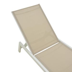 Boka chaise longue made of white aluminum and beige textile 60x192x31cm