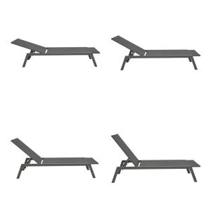 Boka chaise longue made of dark gray aluminum and black textile 60x192x31cm